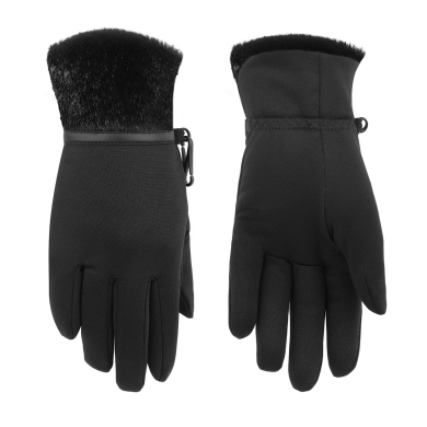 Poivre Blanc Girls Stretch Fleece Gloves with Faux Fur Black
