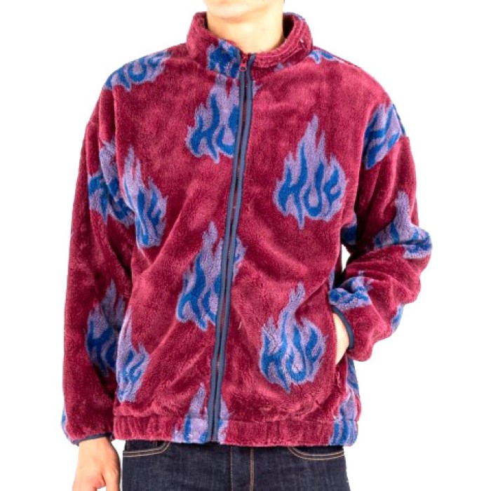 Huf Men's Zip Sherpa Fleece Hoodie Flamin