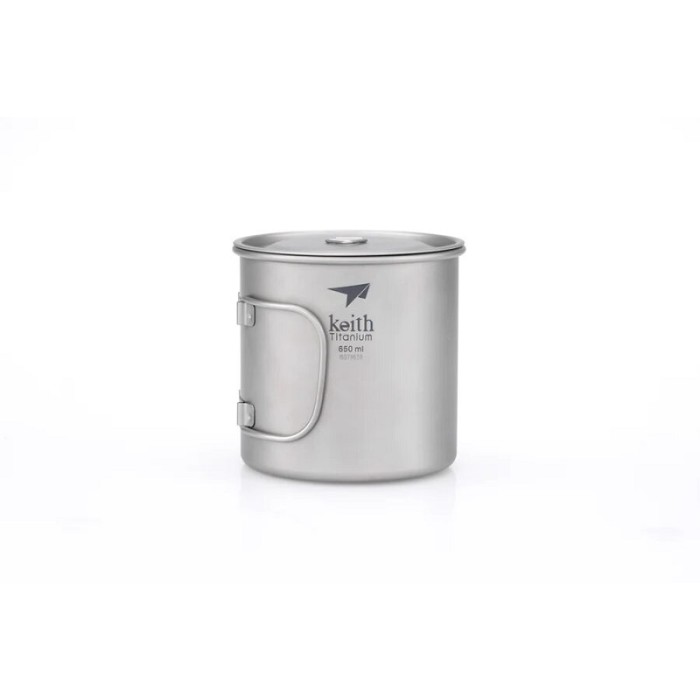 Keith Titanium Κούπα Μονού Τοιχώματος με Πτυσσόμενο Χερούλι και Καπάκι 650ml Κατασκήνωσης
