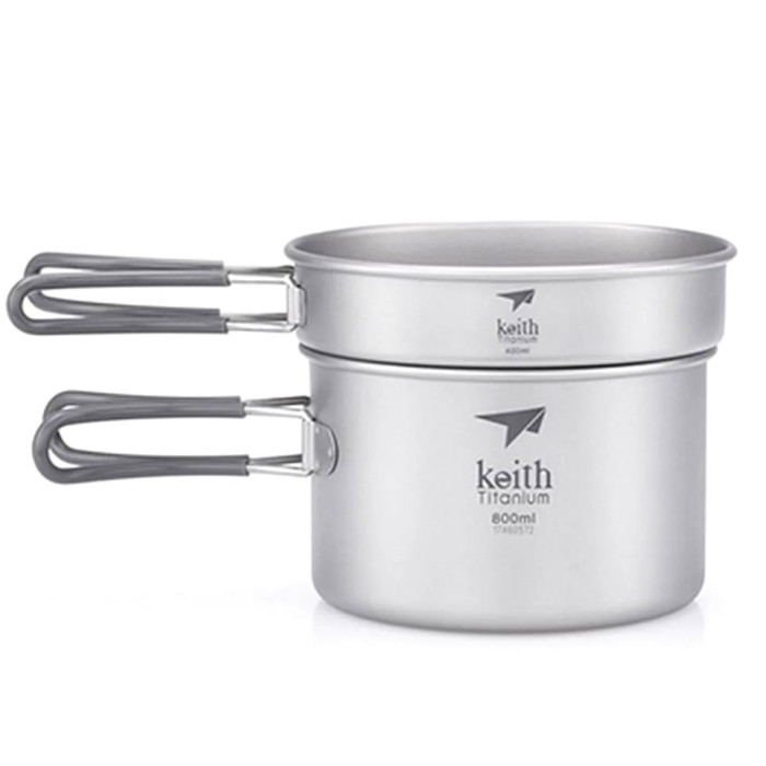 Keith Titanium Σετ Μαγειρικής 2-τεμ Κατσαρόλα και Τηγάνι 800/400ml Κατασκήνωσης CAMPING