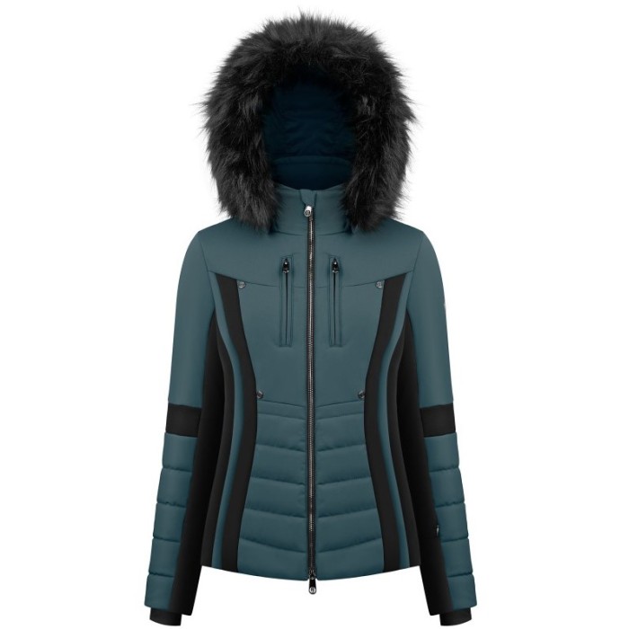 Poivre Blanc Women's Ski Jacket Ever Green/Black with Faux Fur 
